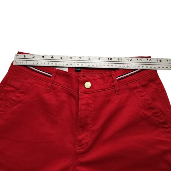 Share Tommy Hilfiger Womens Relaxed Fit Hampton Chino Wide-Leg Pants THFLEX Red - Picture 3 of 10